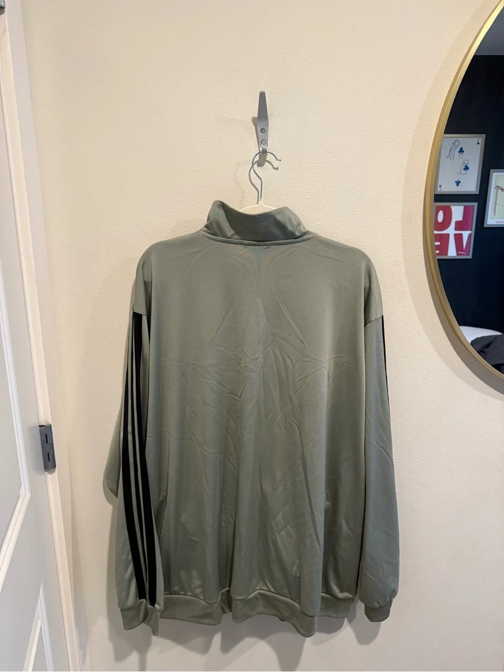 adidas Men's Olive Green Track Jacket with Black Stripes